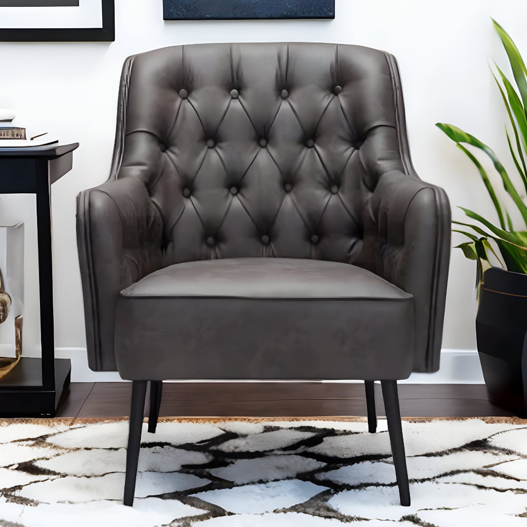 29" Black Faux Leather Tufted Arm Chair - Homeroots