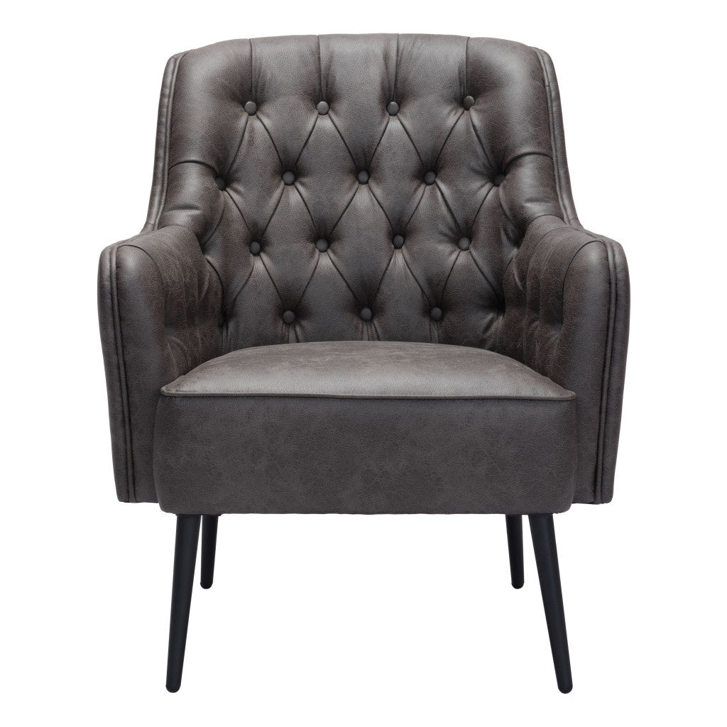 29" Black Faux Leather Tufted Arm Chair - Homeroots