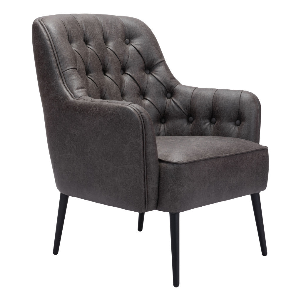 29" Black Faux Leather Tufted Arm Chair - Homeroots