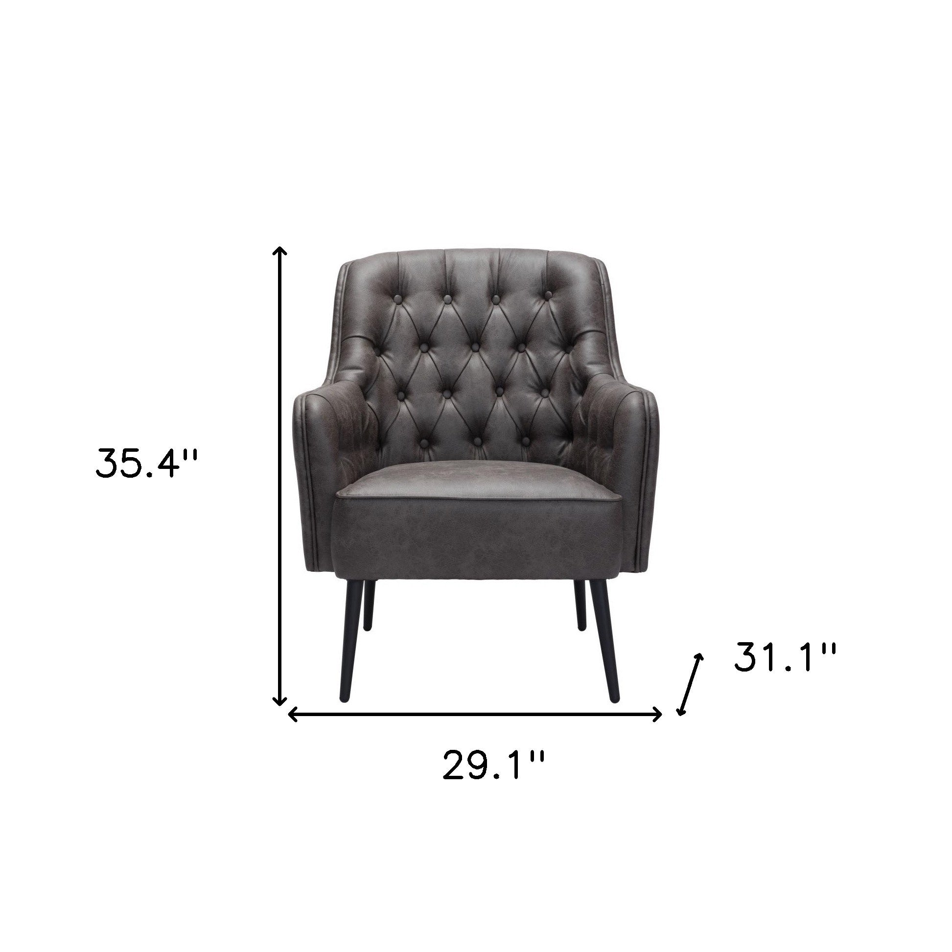 29" Black Faux Leather Tufted Arm Chair