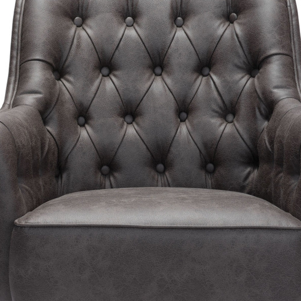 29" Black Faux Leather Tufted Arm Chair - Homeroots