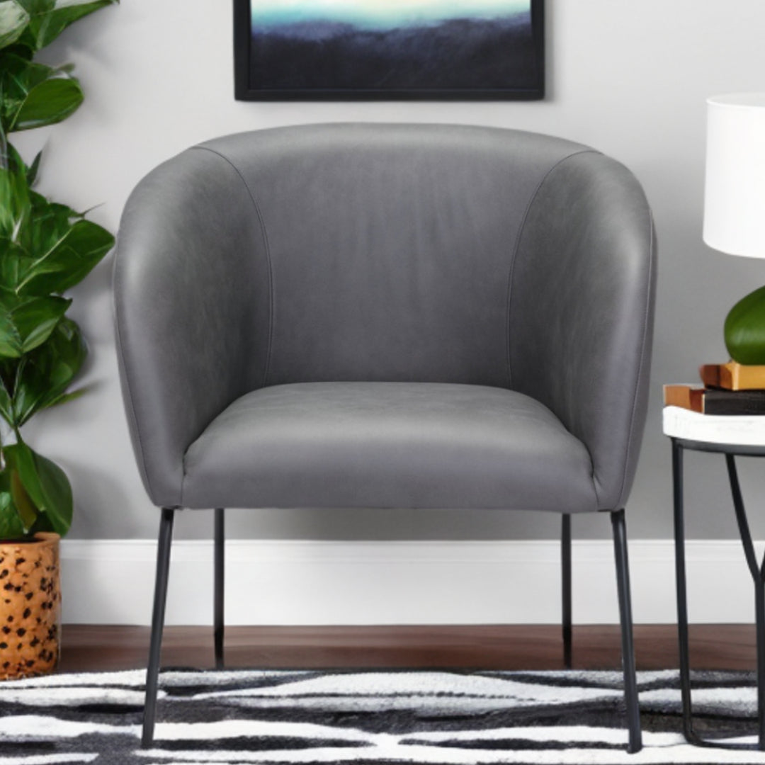 28" Gray And Black Faux Leather Barrel Chair - Homeroots