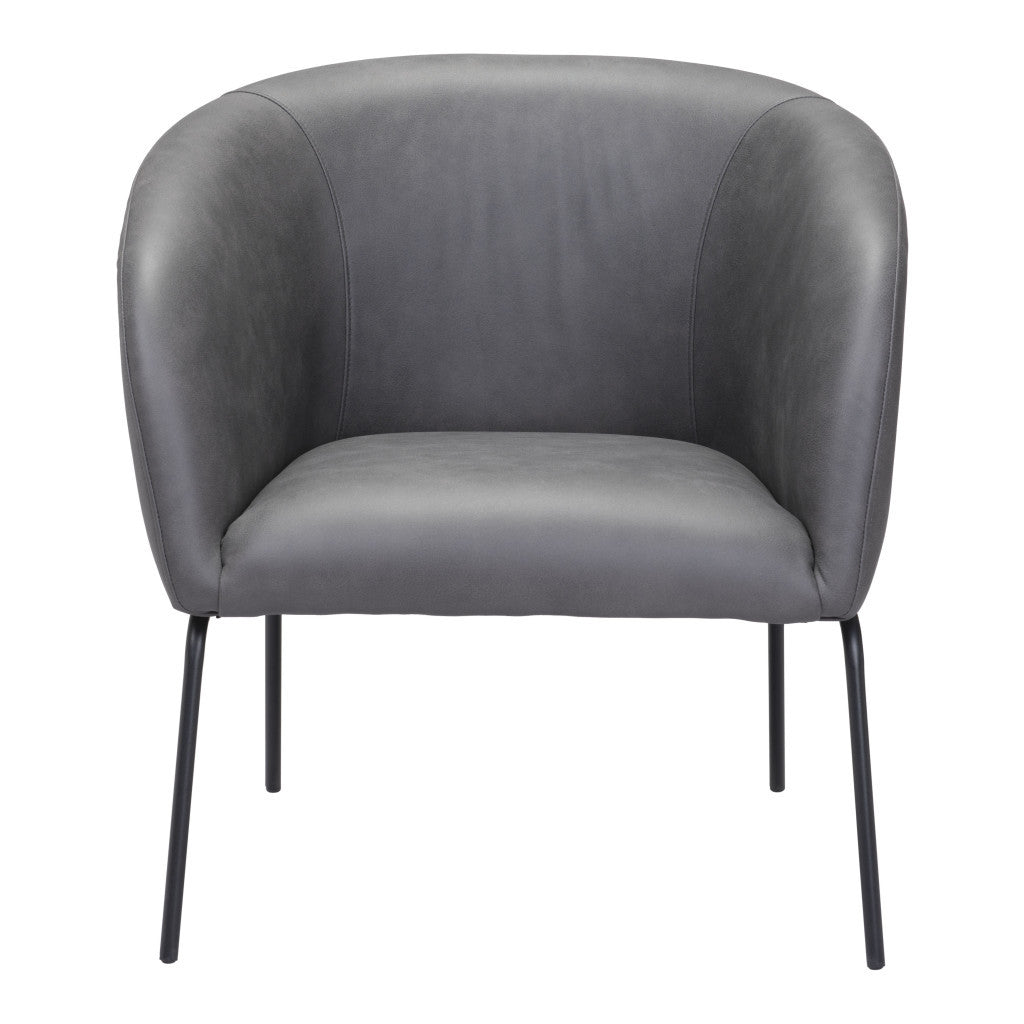 28" Gray And Black Faux Leather Barrel Chair - Homeroots