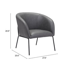 28" Gray And Black Faux Leather Barrel Chair - Homeroots