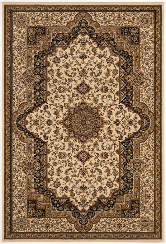 4' X 6' Black and Ivory Oriental Power Loom Area Rug