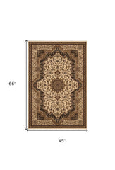 4' X 6' Black and Ivory Oriental Power Loom Area Rug