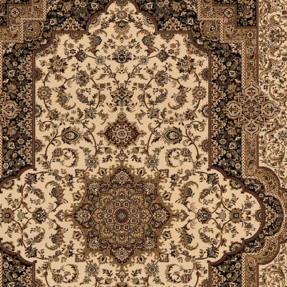 5' X 8' Black and Ivory Oriental Power Loom Area Rug