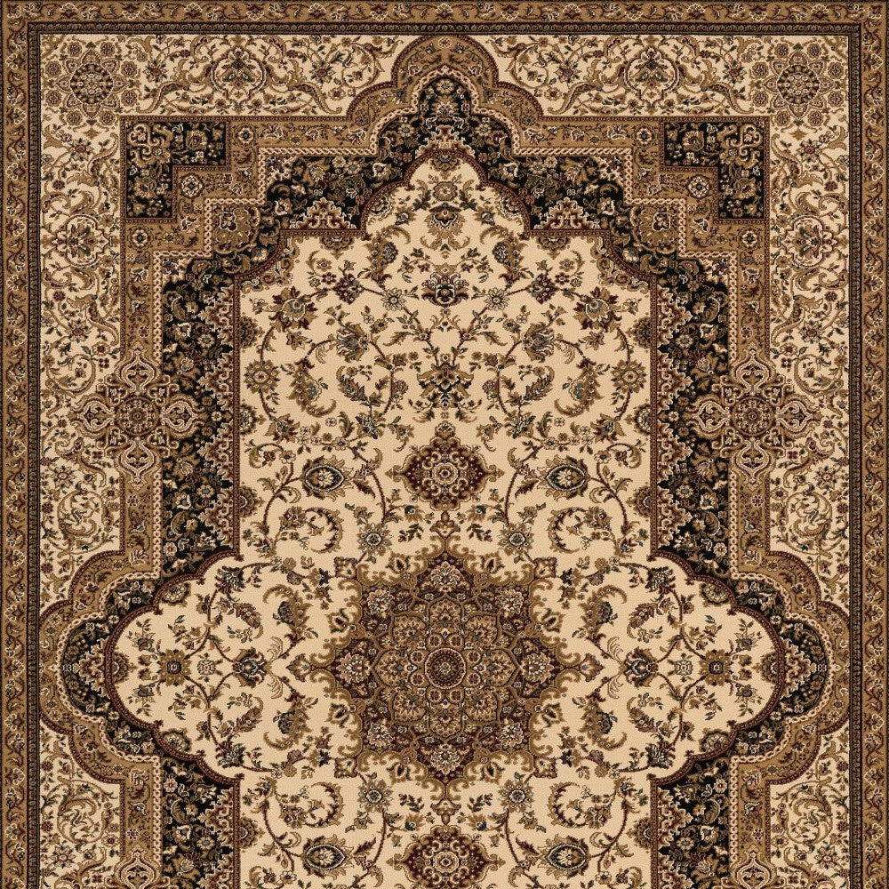 5' X 8' Black and Ivory Oriental Power Loom Area Rug