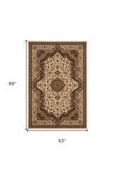 5' X 8' Black and Ivory Oriental Power Loom Area Rug