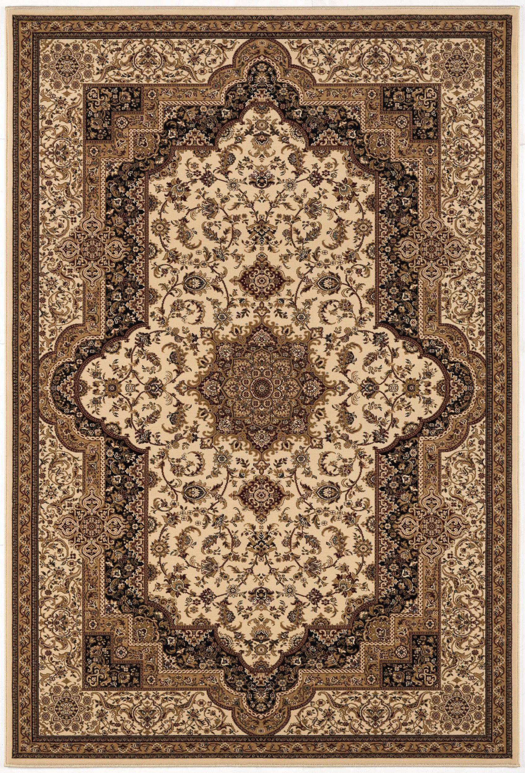 7' X 9' Black and Ivory Oriental Power Loom Area Rug