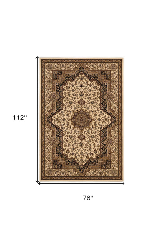 7' X 9' Black and Ivory Oriental Power Loom Area Rug