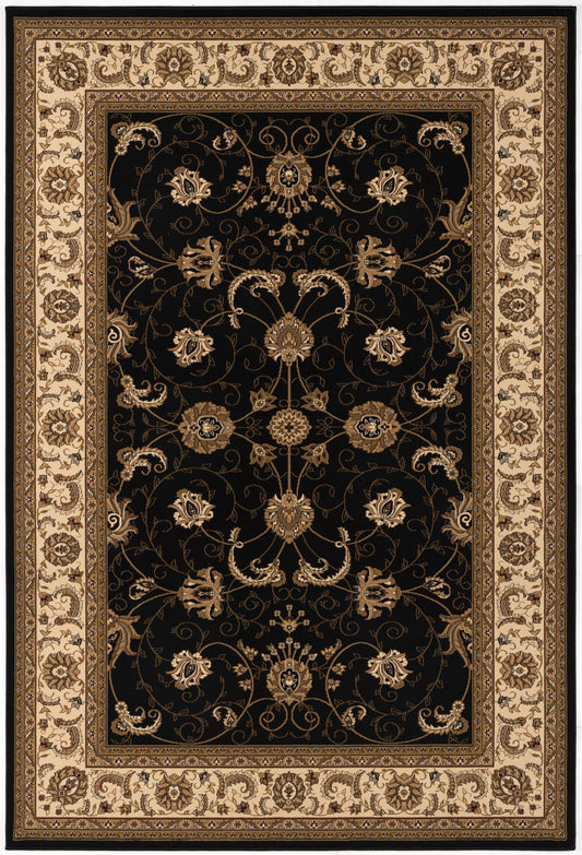 5' X 8' Black and Ivory Oriental Power Loom Area Rug