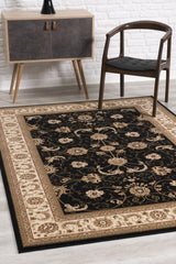 5' X 8' Black and Ivory Oriental Power Loom Area Rug