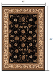 5' X 8' Black and Ivory Oriental Power Loom Area Rug