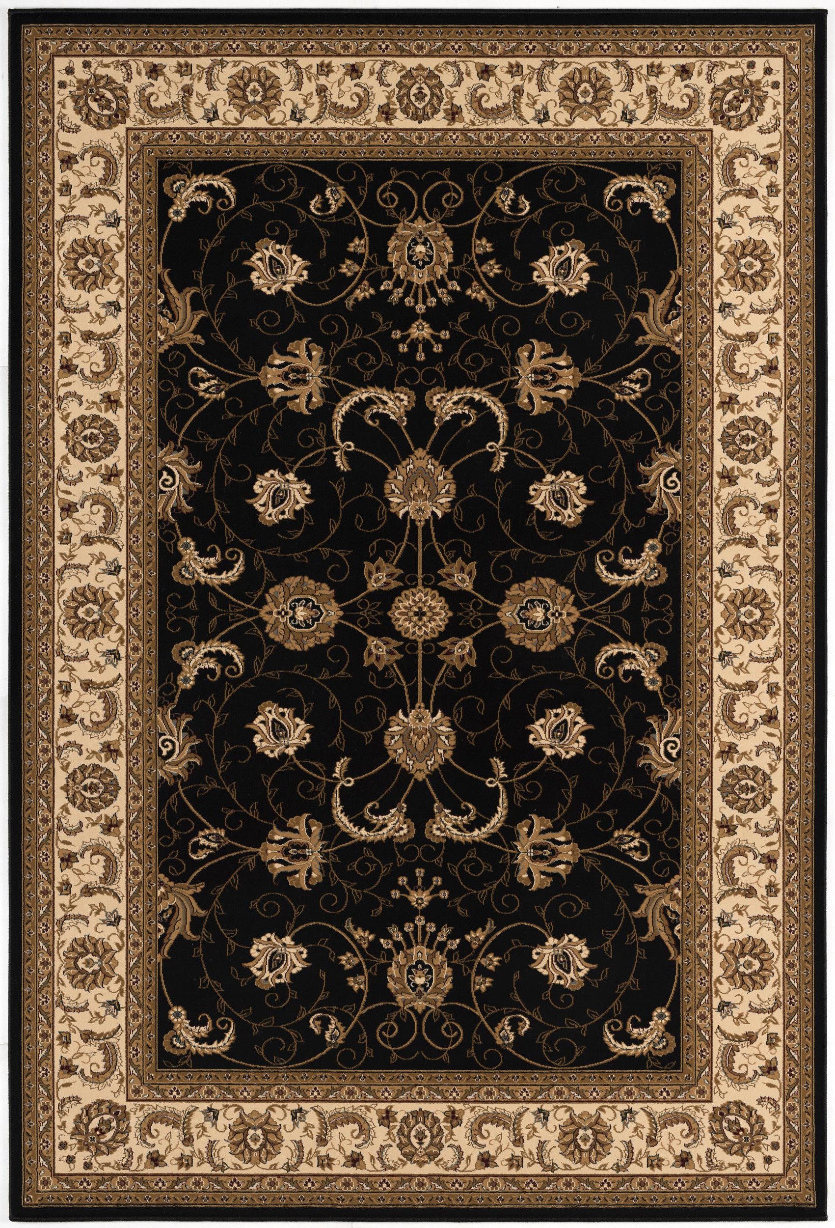 7' X 9' Black and Ivory Oriental Power Loom Area Rug