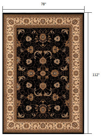 7' X 9' Black and Ivory Oriental Power Loom Area Rug