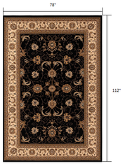 7' X 9' Black and Ivory Oriental Power Loom Area Rug