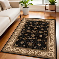 8' X 11' Black and Ivory Oriental Power Loom Area Rug