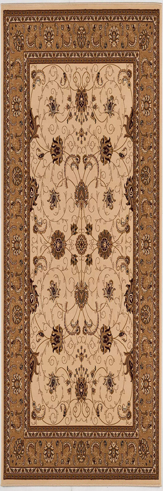 10' Runner Beige and Ivory Oriental Power Loom Runner Rug