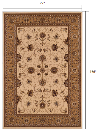 13' Runner Beige and Ivory Oriental Power Loom Runner Rug