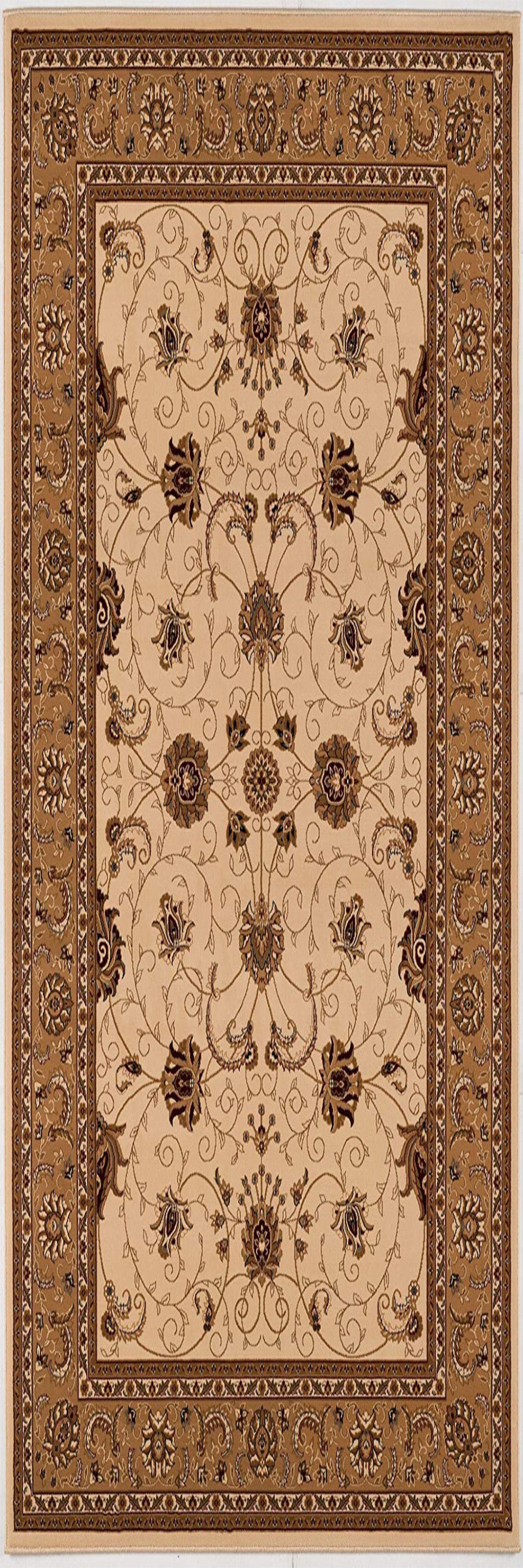 15' Runner Beige and Ivory Oriental Power Loom Runner Rug