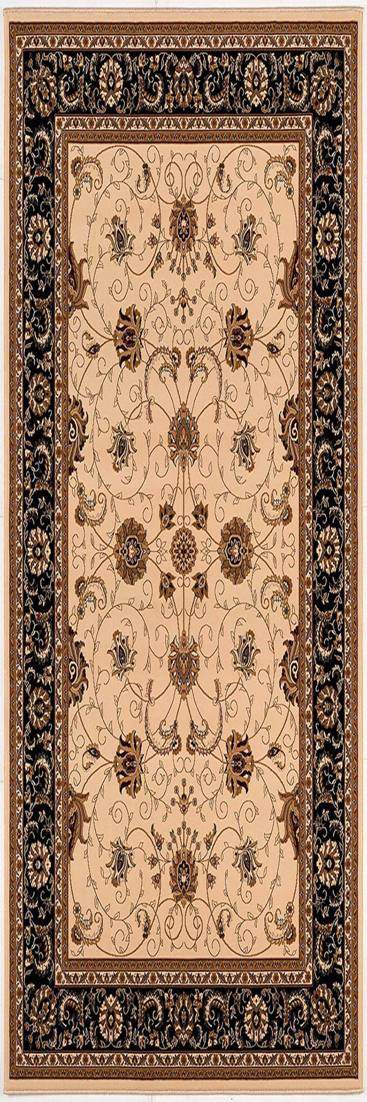 10' Runner Black and Ivory Oriental Power Loom Runner Rug