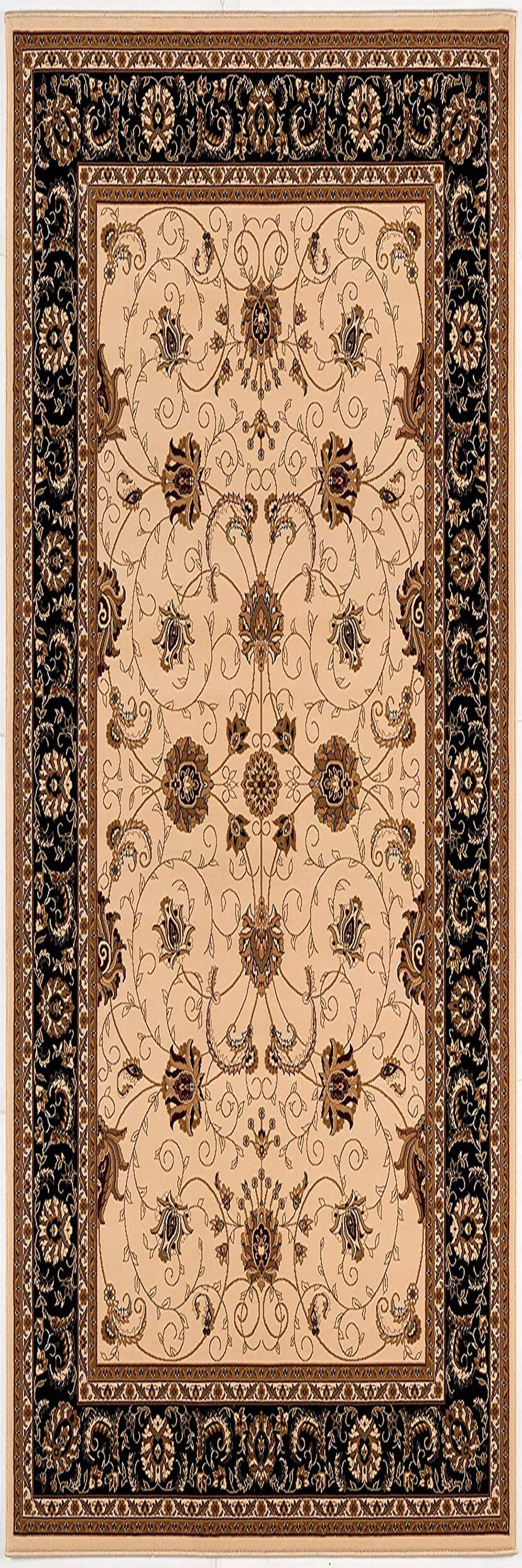 13' Runner Black and Ivory Oriental Power Loom Runner Rug