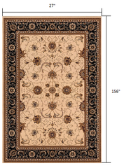 13' Runner Black and Ivory Oriental Power Loom Runner Rug