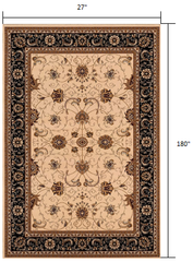 15' Runner Black and Ivory Oriental Power Loom Runner Rug