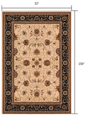 13' Runner Black and Ivory Oriental Power Loom Runner Rug