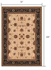 20' Runner Black and Ivory Oriental Power Loom Runner Rug