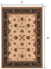 8' Runner Black and Ivory Oriental Power Loom Runner Rug