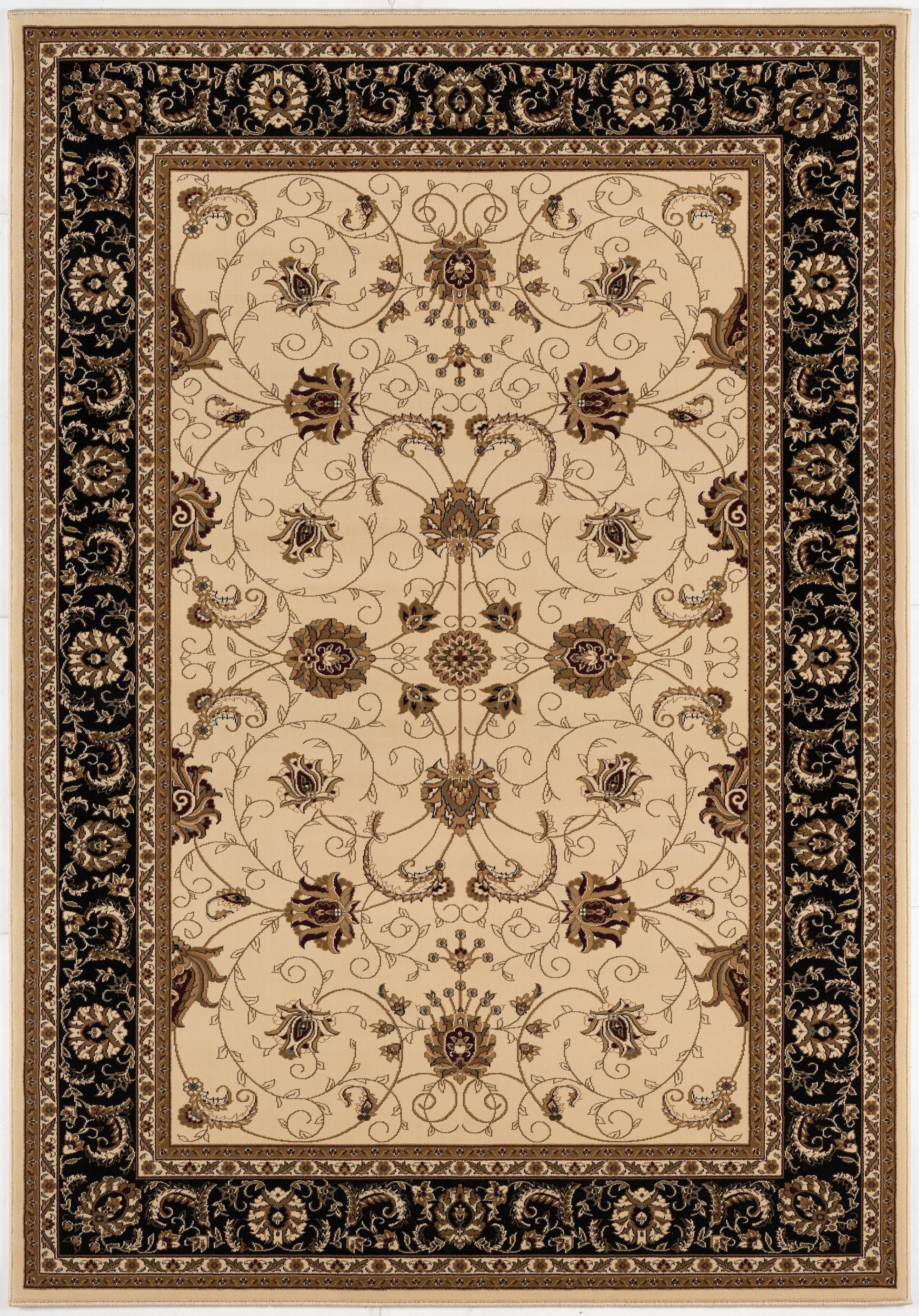 4' X 6' Black and Ivory Oriental Power Loom Area Rug