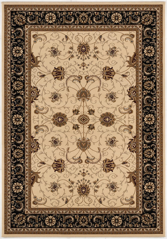 4' X 6' Black and Ivory Oriental Power Loom Area Rug