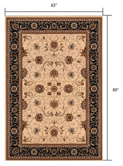 5' X 8' Black and Ivory Oriental Power Loom Area Rug