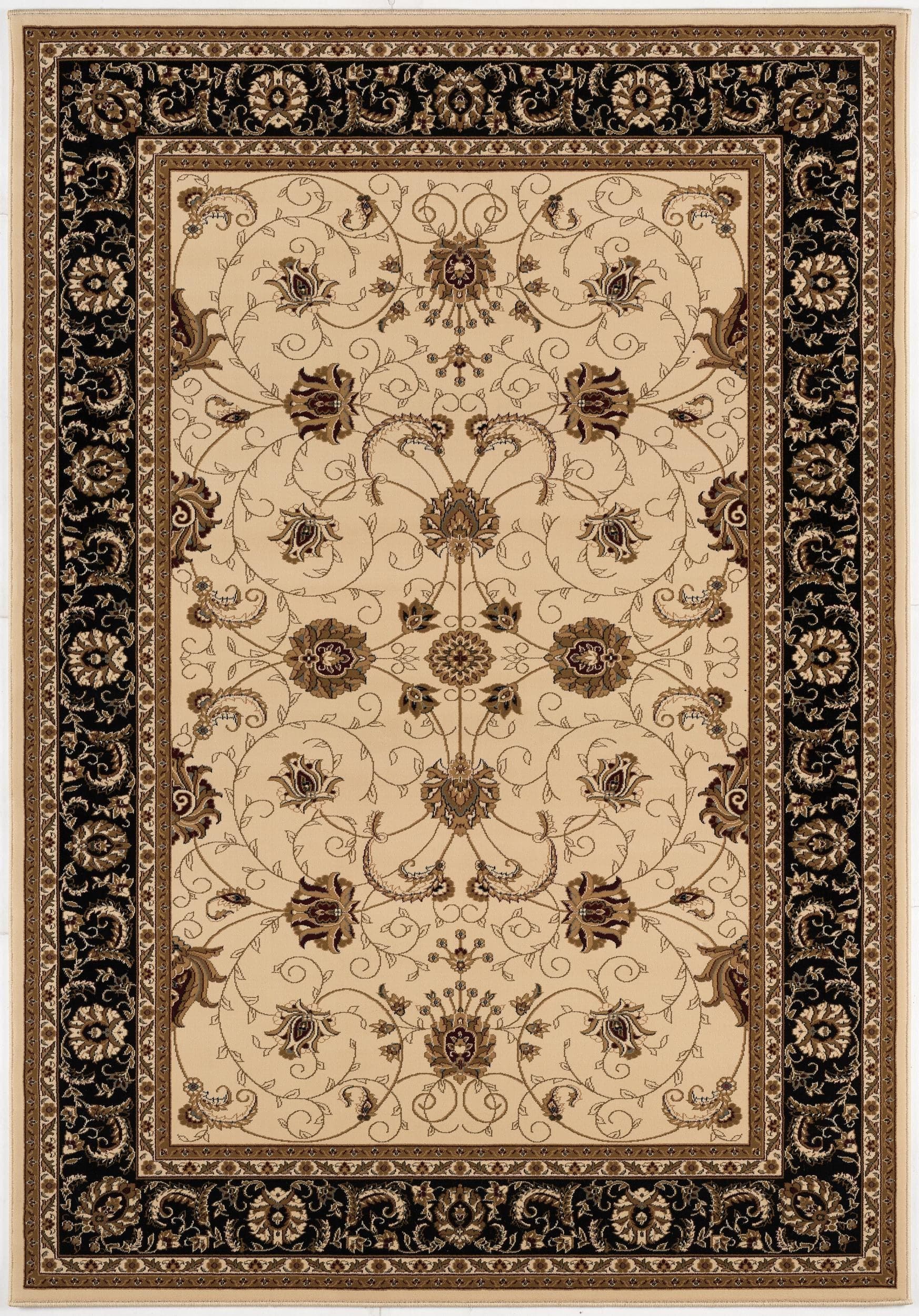 8' X 11' Black and Ivory Oriental Power Loom Area Rug