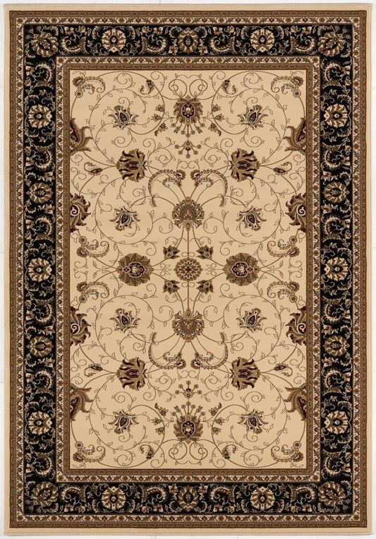 8' X 11' Black and Ivory Oriental Power Loom Area Rug