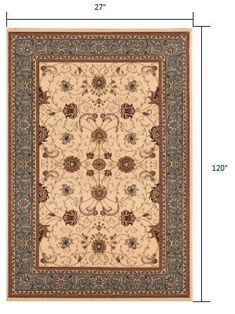 10' Runner Blue and Ivory Oriental Power Loom Runner Rug