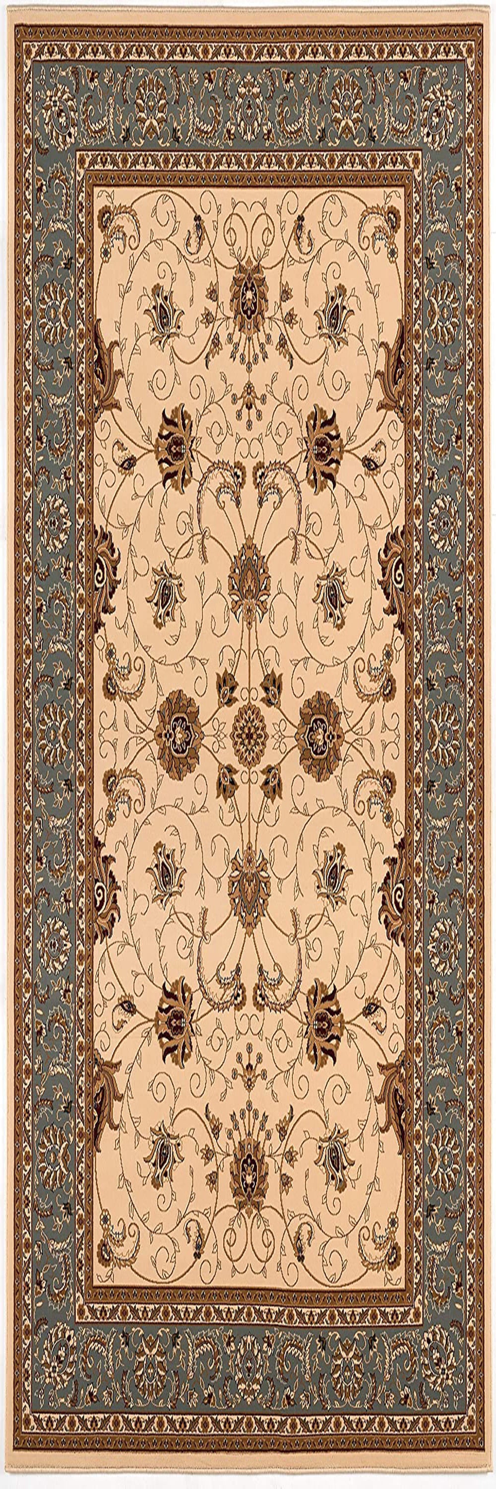 15' Runner Blue and Ivory Oriental Power Loom Runner Rug