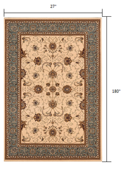 15' Runner Blue and Ivory Oriental Power Loom Runner Rug