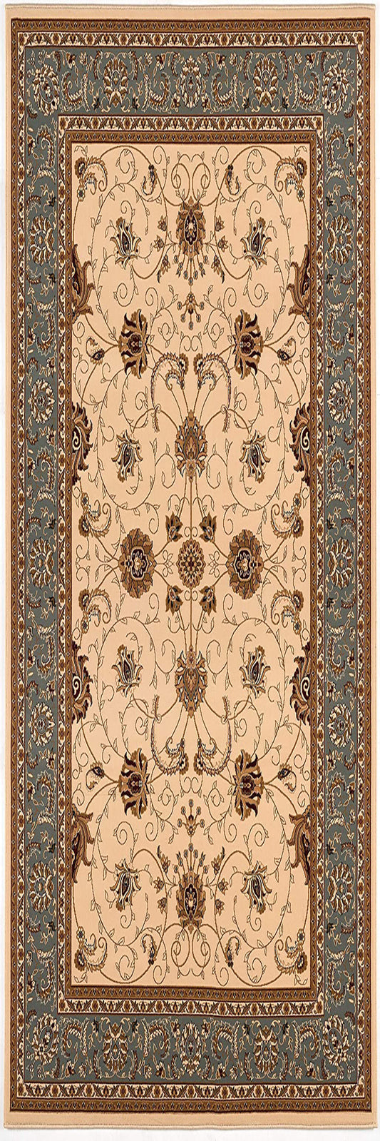 20' Runner Blue and Ivory Oriental Power Loom Runner Rug