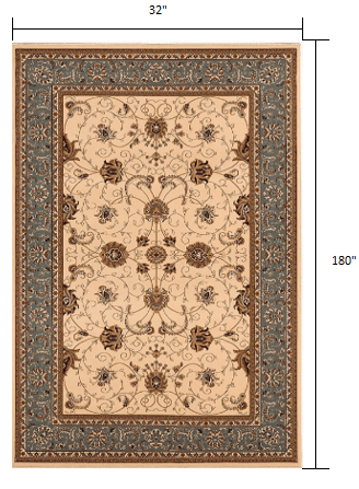 15' Runner Blue and Ivory Oriental Power Loom Runner Rug