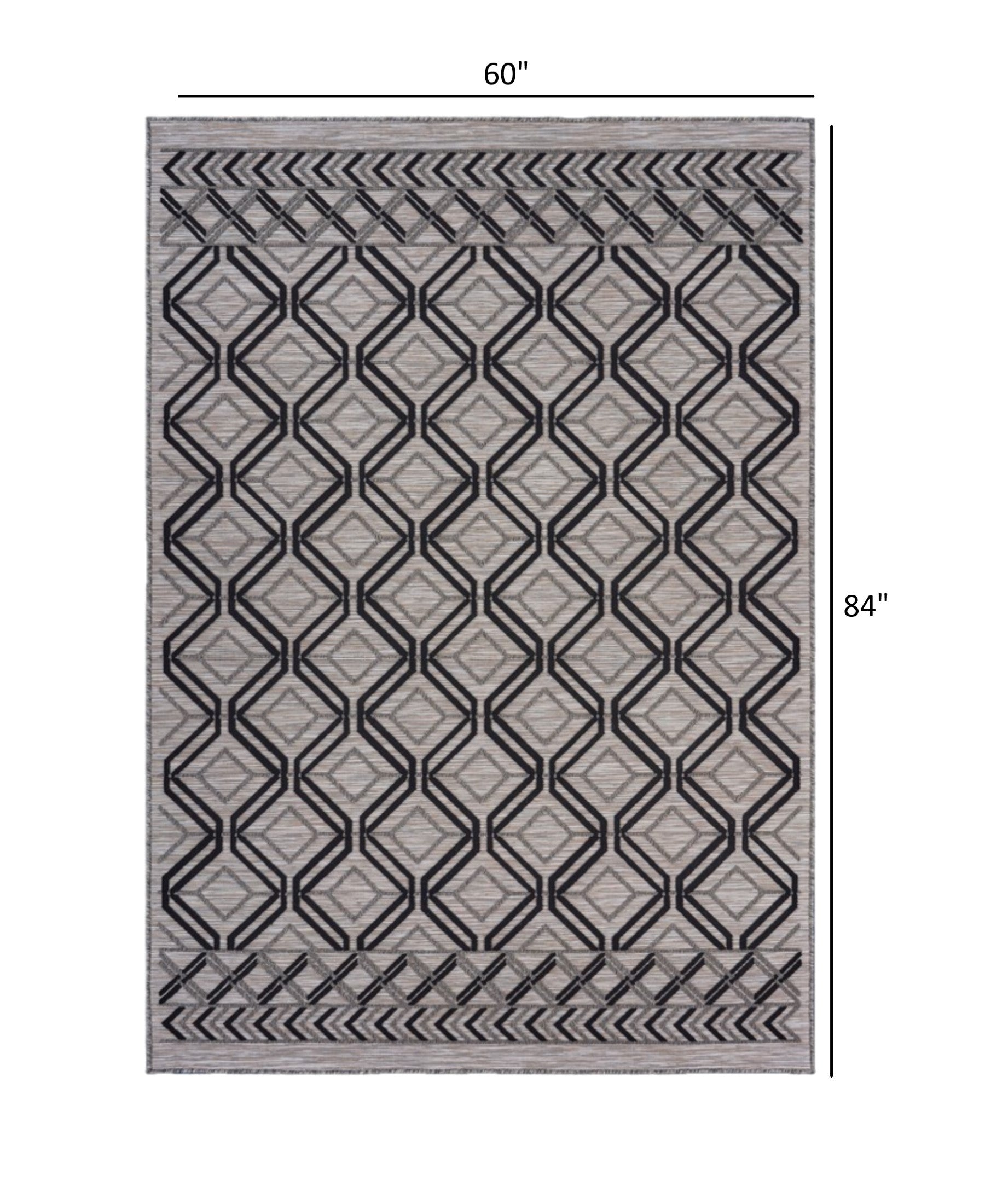 5' X 7' Black And Tan Indoor Outdoor Area Rug