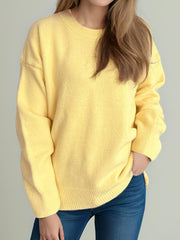 Round Neck Dropped Shoulder Long Sleeve Sweater - Trendsi