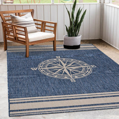 5' X 7' Blue And Gray Indoor Outdoor Area Rug