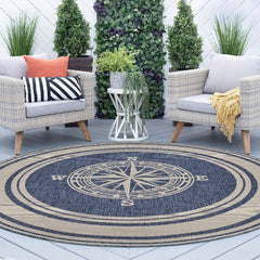 8' X 8' Blue And Gray Indoor Outdoor Area Rug