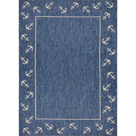 8' X 9' Blue and Natural Nautical Anchor Indoor Outdoor Area Rug