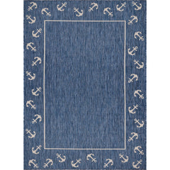 8' X 9' Blue and Natural Nautical Anchor Indoor Outdoor Area Rug