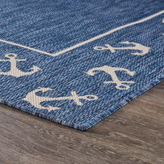 8' X 9' Blue and Natural Nautical Anchor Indoor Outdoor Area Rug