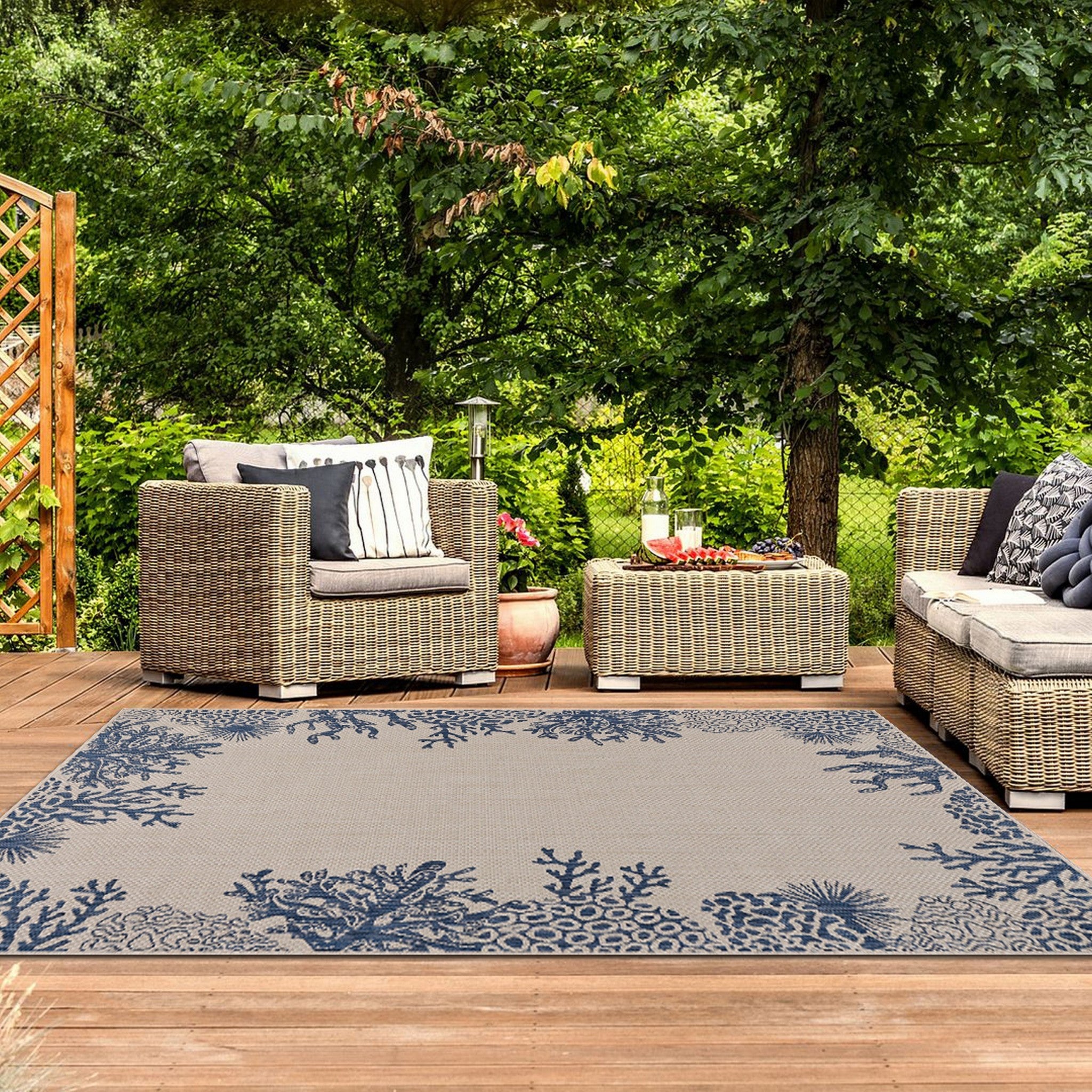 8' X 9' Blue And Gray Indoor Outdoor Area Rug